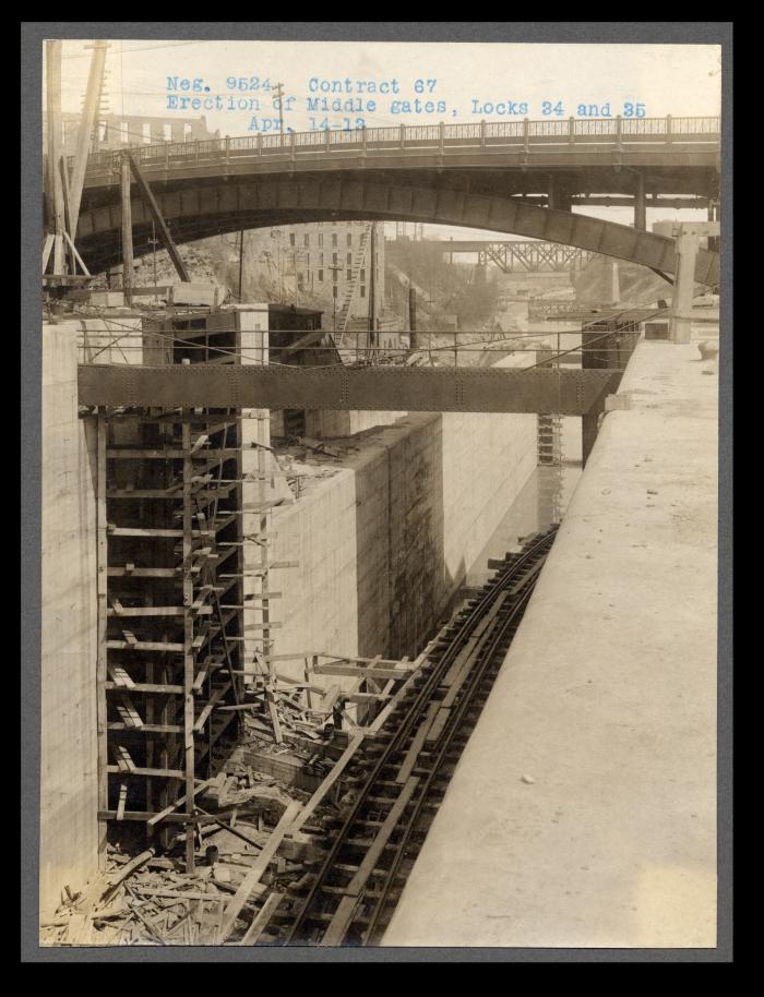 Erie Canal: locks 34 and 35 and prism at Lockport