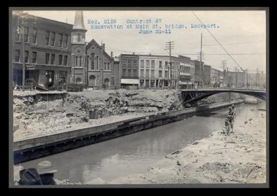 Erie Canal: locks 34 and 35 and prism at Lockport