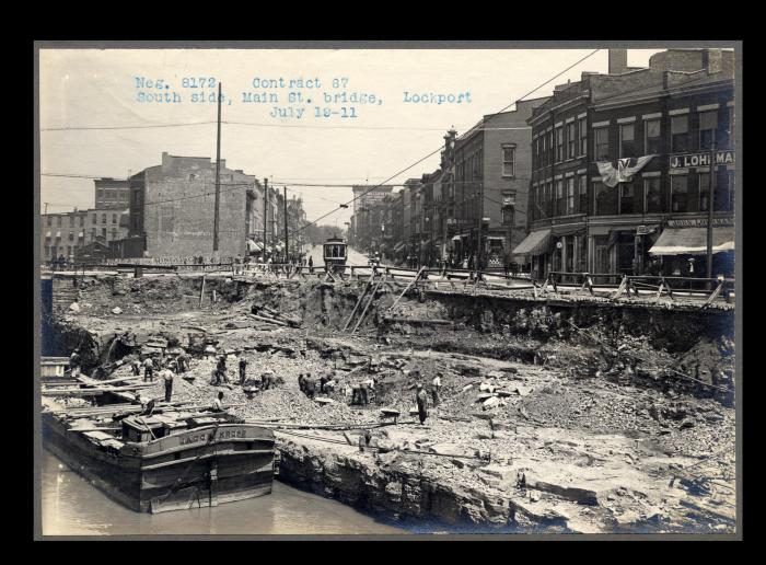 Erie Canal: locks 34 and 35 and prism at Lockport