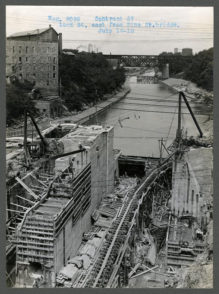 Erie Canal: locks 34 and 35 and prism at Lockport