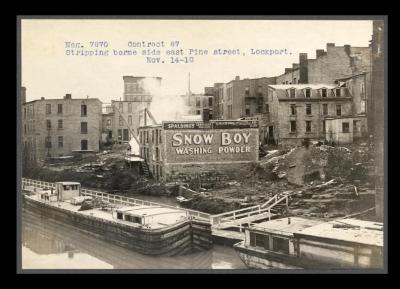 Erie Canal: locks 34 and 35 and prism at Lockport