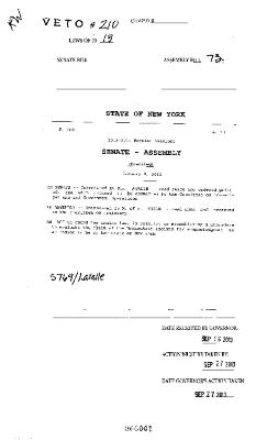 NYS Bill and Veto Jackets: 2013, Veto 210