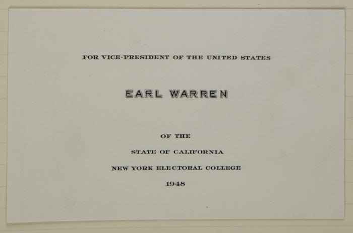 Electoral College ballot for Earl Warren as Vice President