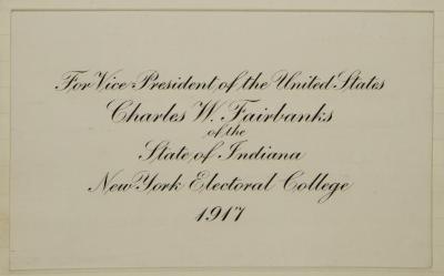 Electoral College ballot for Charles Fairbanks as Vice President