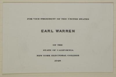 Electoral College ballot for Earl Warren as Vice President