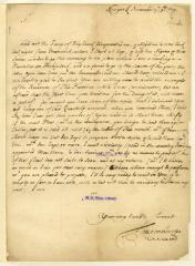 Memorandum of ammunition and seeds required for the Palatines