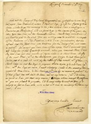 Memorandum of ammunition and seeds required for the Palatines