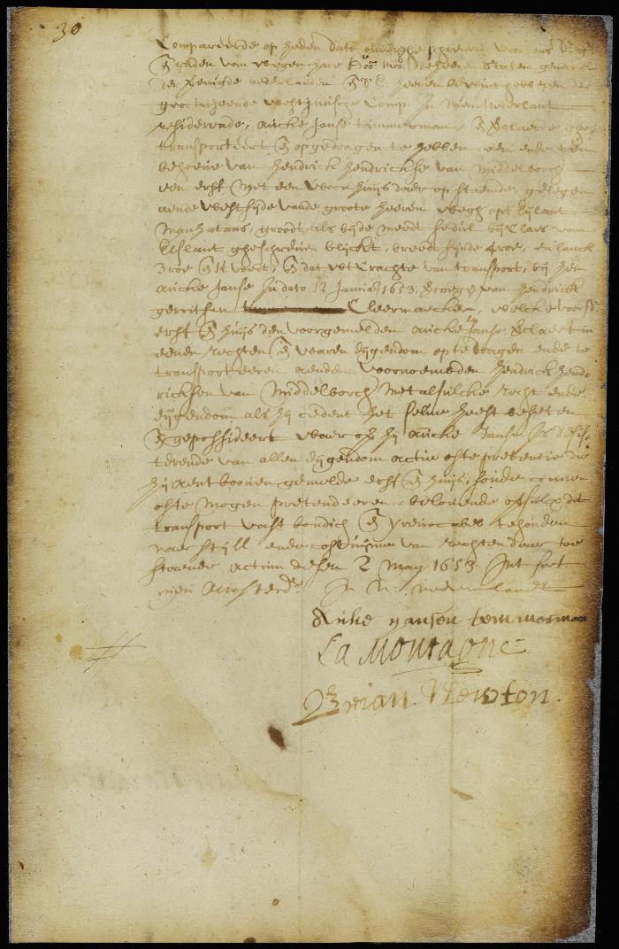 Deed of Auke Janse to Hendrick Hendricksen for a house and lot on Manhattan Island