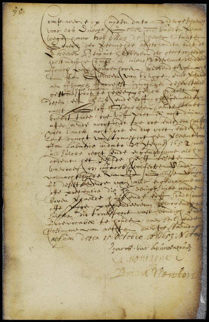 Deed of Jacob van Kouwenhoven, attorney of Jan Gillissen van Brugge, to Isaac de Foreest for a house and lot in New Amsterdam