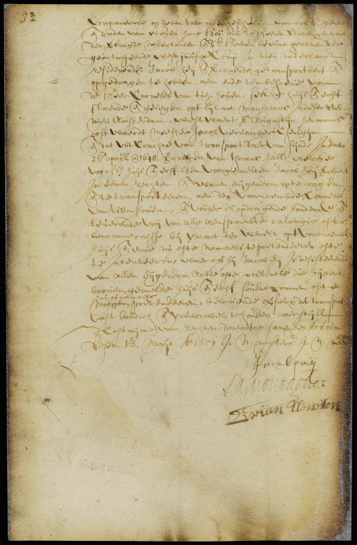 Deed of Jacob Hey to Cornelis van Tienhoven for a house and lot in New Amsterdam