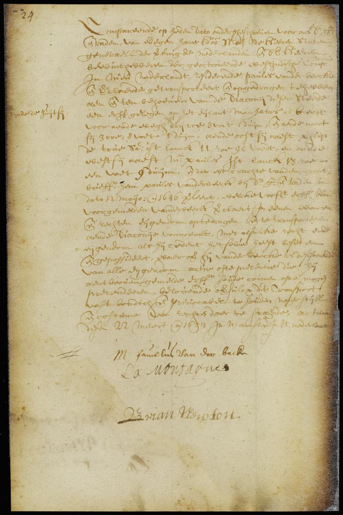 Deed of Paulus van der Beeck to the deaconry to New Amsterdam for a lot on Manhattan Island