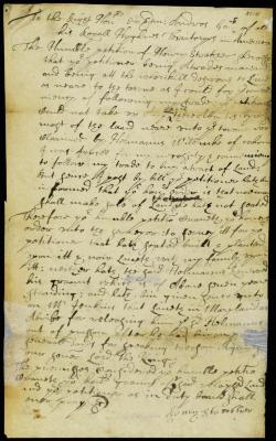 Petition of Henry Stretcher about land at the Whorekill