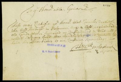 Certificate of Helmanus Wiltbank and John Kipshaven as to the qualifications of Cornelius Verhoof as a surveyor