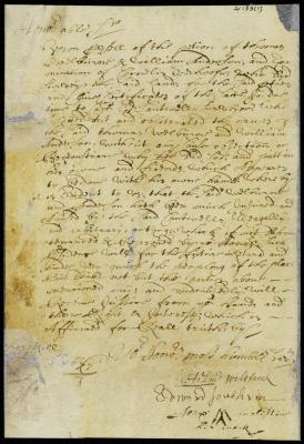 Letter from Helmanus Wiltbank, Edward Southrin and Alexander Molestine to gov. Andros