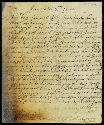 Deposition of Samuel Stiles concerning John Richardson