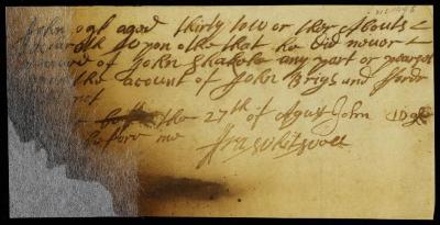 Affidavit of John Ogle concerning a debt against Thomas Wollaston