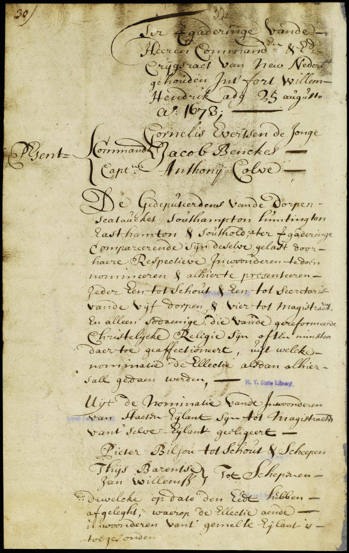 Order to the towns on the east end of Long Island to nominate magistrates; appointment of magistrates for Staten Island