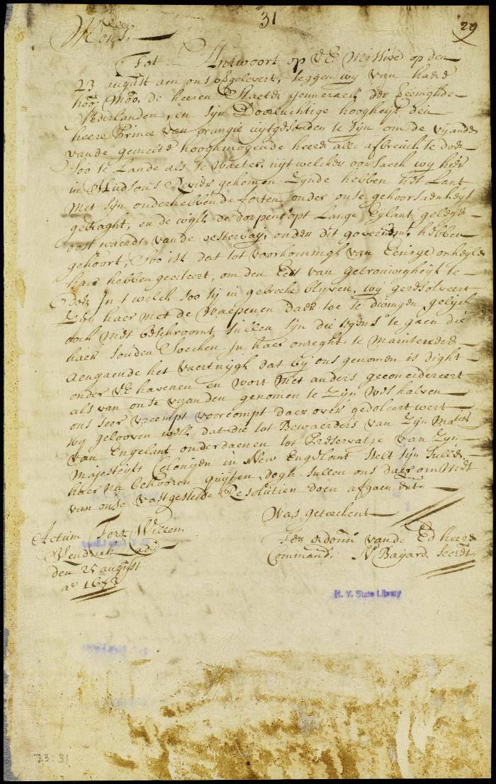 Reply from the commander and council of war to the governor and general assembly of Connecticut