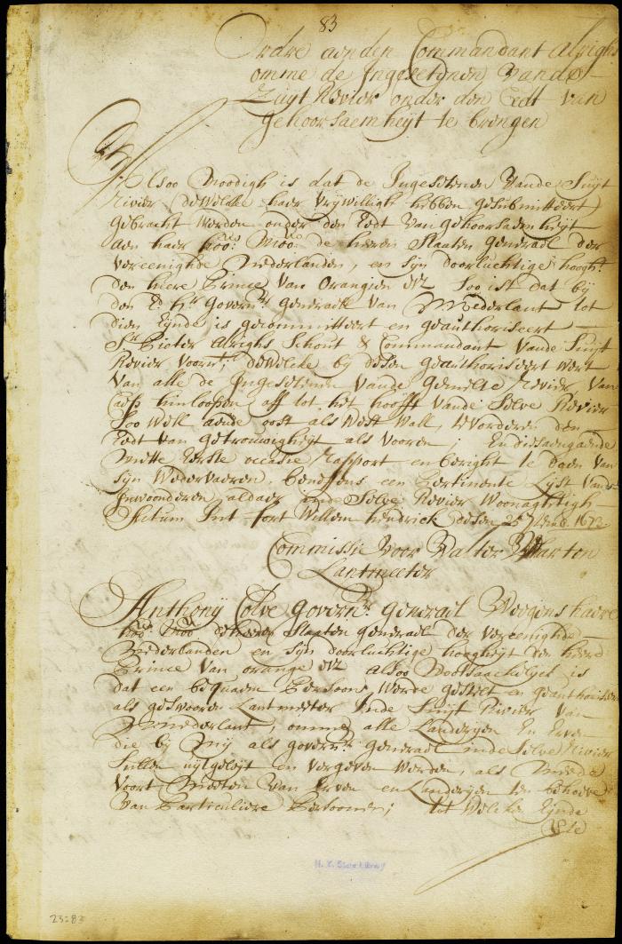 Commission of Walter Wharton to be land surveyor at the South river