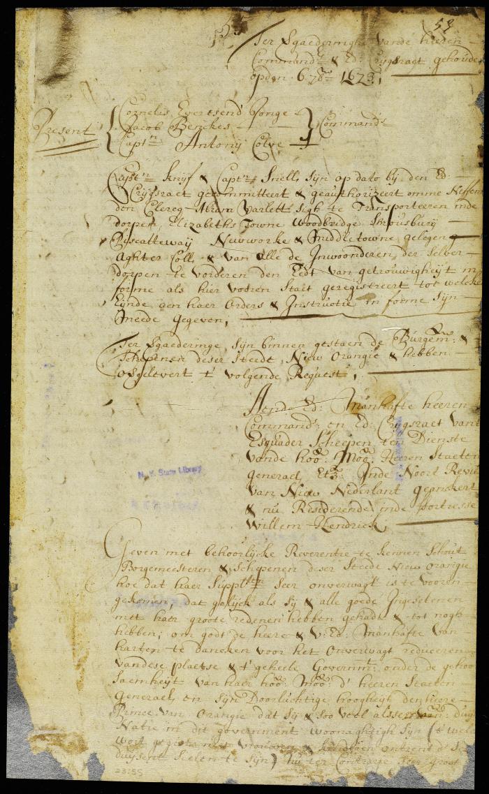 Order for administering the oath of allegiance to the inhabitants of the towns in Achter Col (New Jersey)