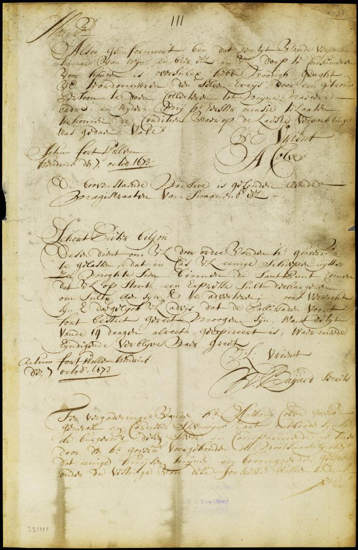 Minute of the attendance of the burgomasters of New Orange on the gov. council