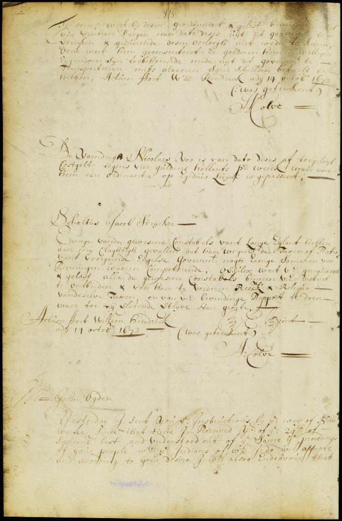 Letter from gov. Colve to schout Ogden