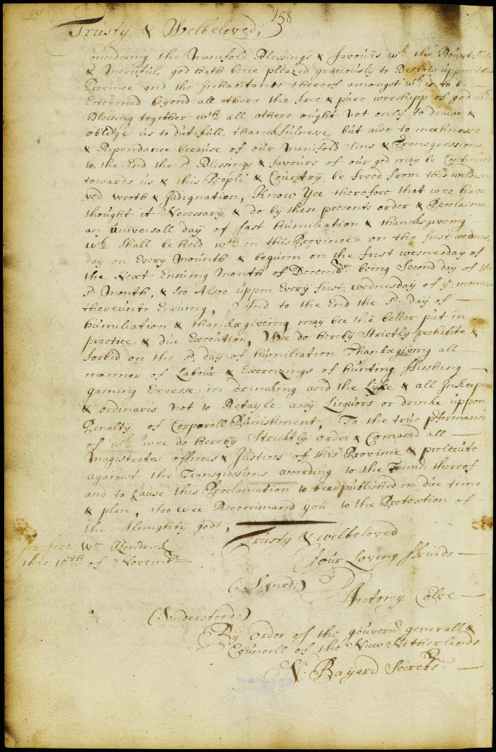 Translation of proclamation for a day of Humiliation and Thanksgiving into English