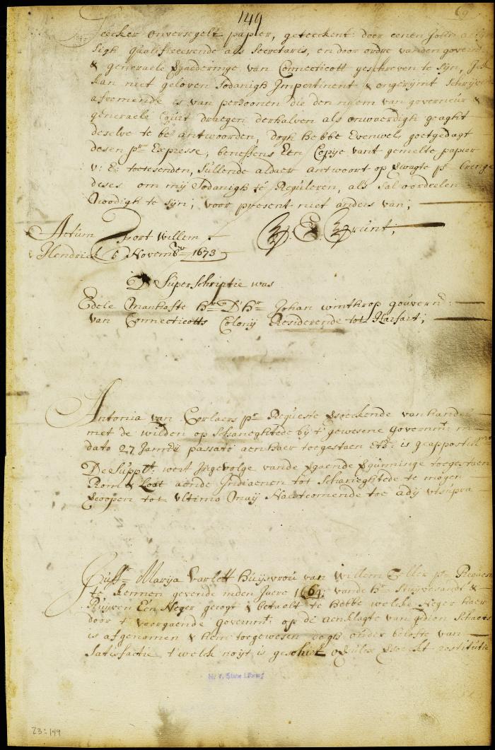 Permit to Madame Corlear to trade with the Indigenous Peoples at Schenectady and order respecting a Black person enslaved by Mrs. Teller