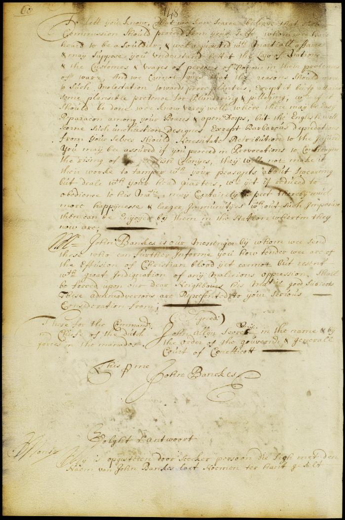 Letter from gov. Colve to gov. Winthrop