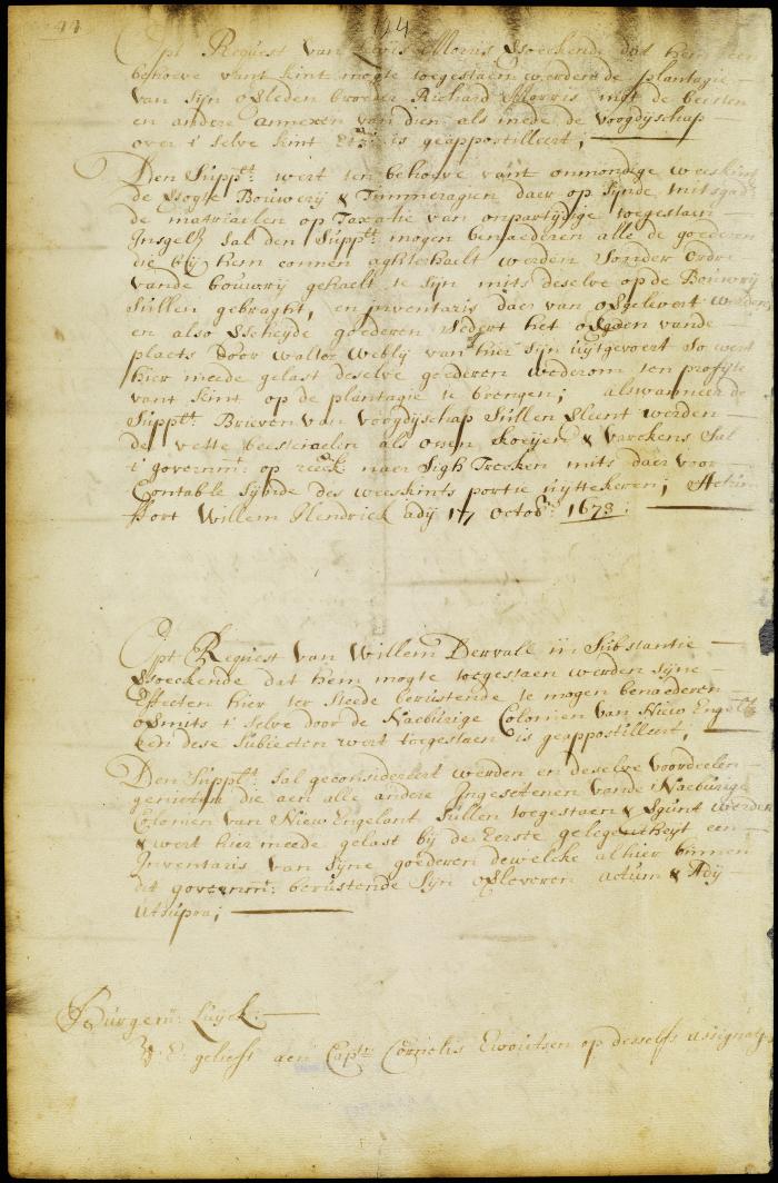 Order granting Lewis Morris the plantation of his deceased brother Richard