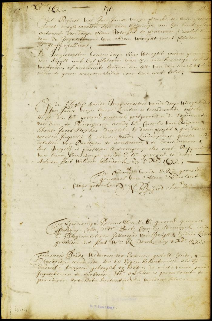 Order referring a dispute between Jan Jansen Veryn and the town of New Utrecht to commissioners