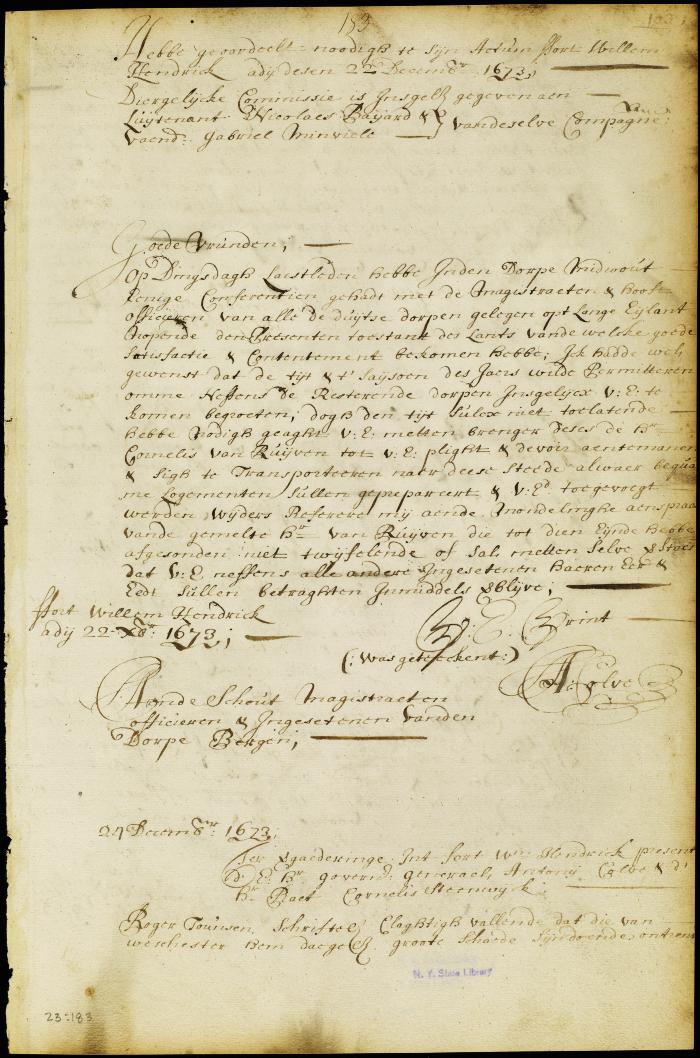 Letter from gov. Colve to the schout and magistrates of Bergen