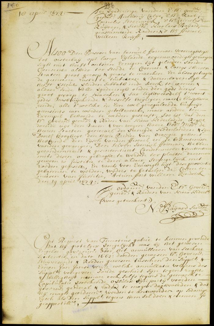 Sentence of Samuel Forman for disturbing public worship in the church at New Orange