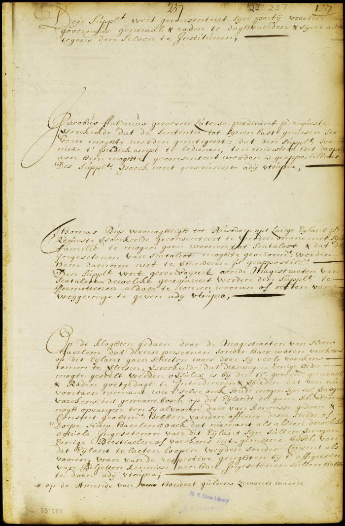 Order refusing Jacobus Fabricius, a Lutheran minister, permission to baptize