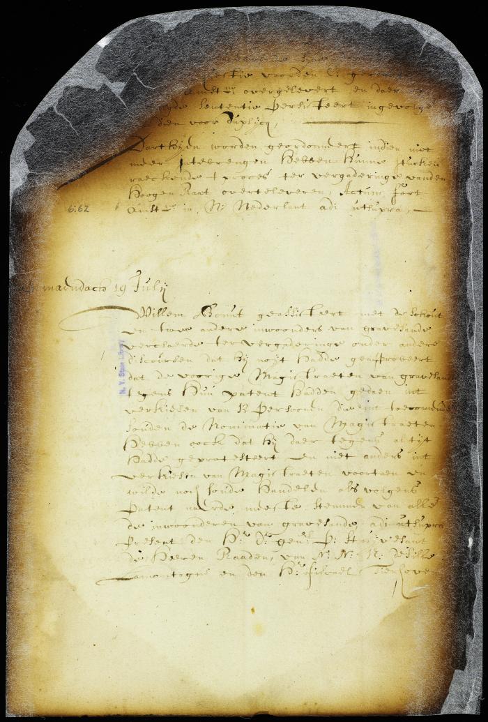 Minute of the attendance on the council of William Bount (Bowne)