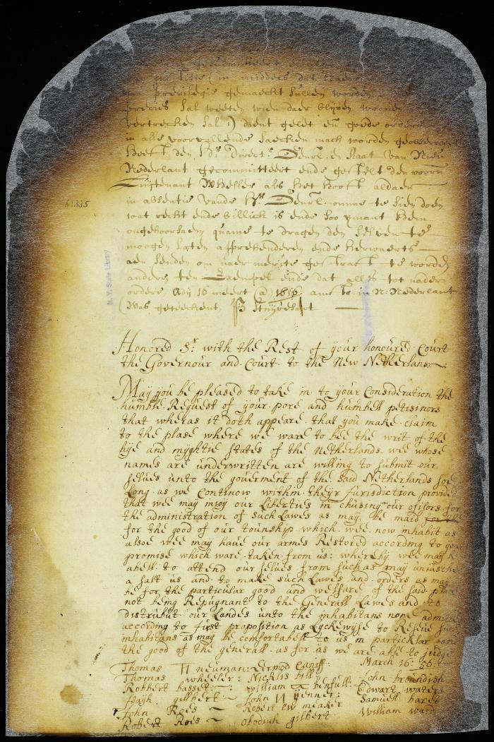 Petition of Thomas Wheeler and other settlers of Westchester submitting themselves to the government of New Netherland and asking certain privileges