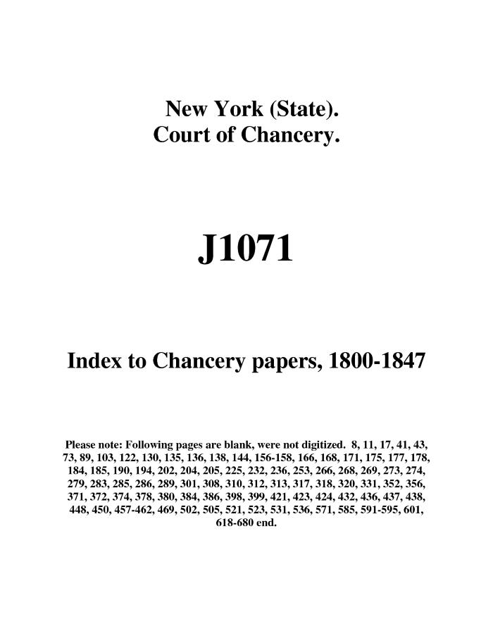 Index to Chancery Papers by complainant