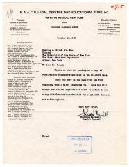 Letter from NAACP Special Counsel Thurgood Marshall to New York State Education Department Counsel Charles A. Brind, Jr., October 15, 1943