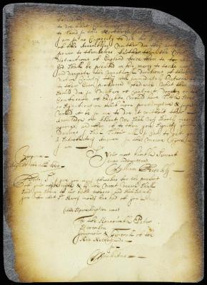 Letter from Sir William Berckly to Peter Stevenson [Peter Stuyvesant]
