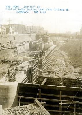 Erie Canal: locks 34 and 35 and prism at Lockport