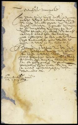 Letter from director Stuyvesant to ensign Smith