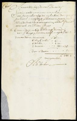 Invoice of munitions of war, etc., sent to New Netherland