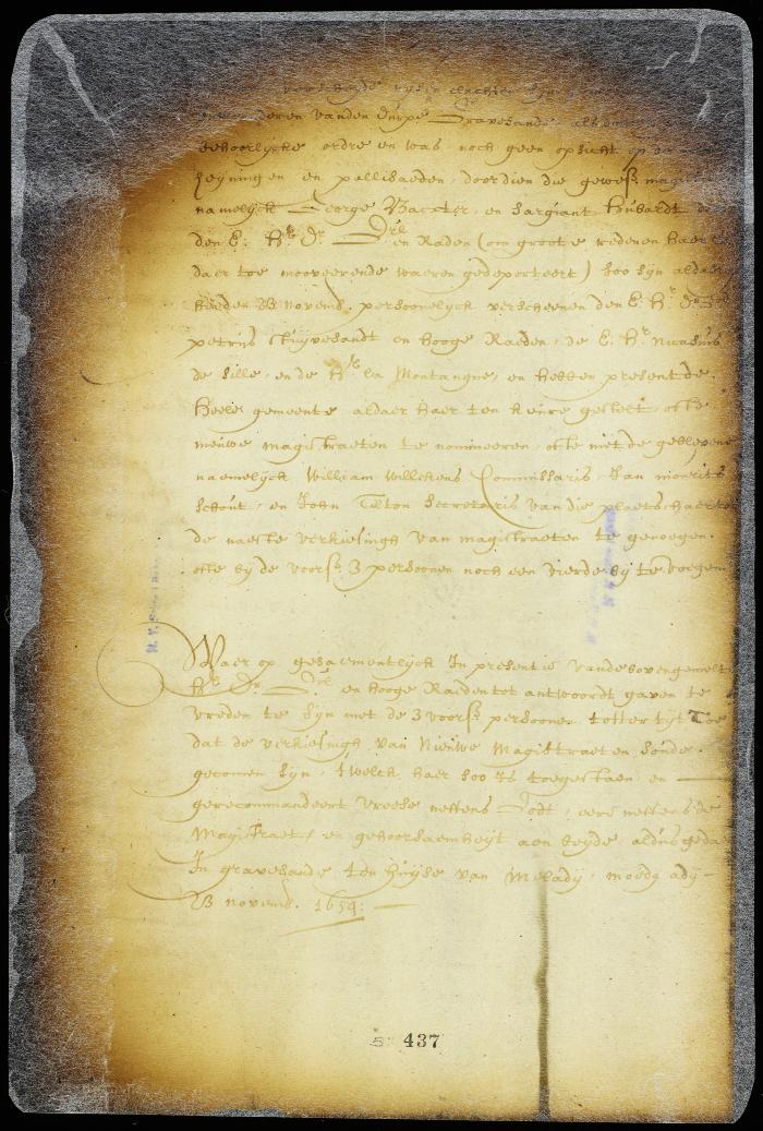 Minute of a resolution respecting the town officers adopted in the presence of the director and council at the house of Lady Moody at Gravesend