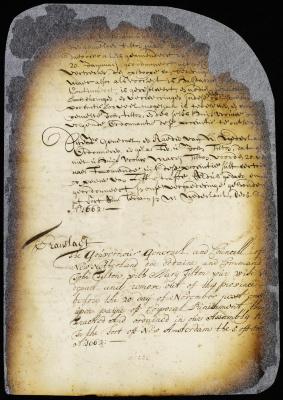 Sentence of John and Mary Tilton to be banished from the province, with an order in English