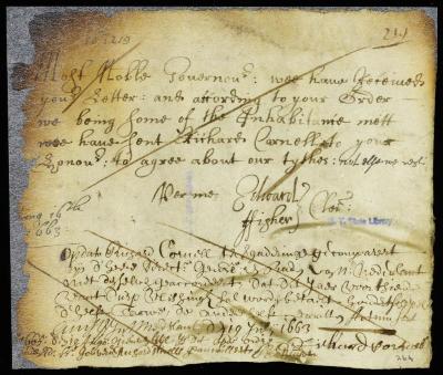Letter from Edward Fisher, town clerk, to the director-general