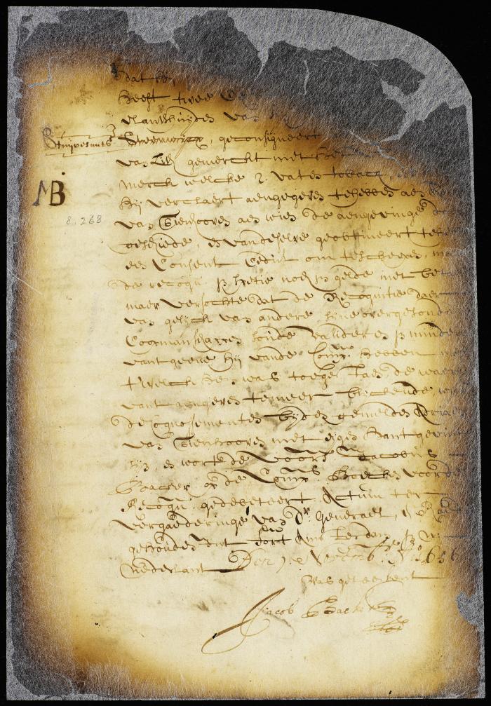 Order to credit Jacob Backer with duties payable on certain tobacco and hides shipped by Margaret Stuyvesant to Holland