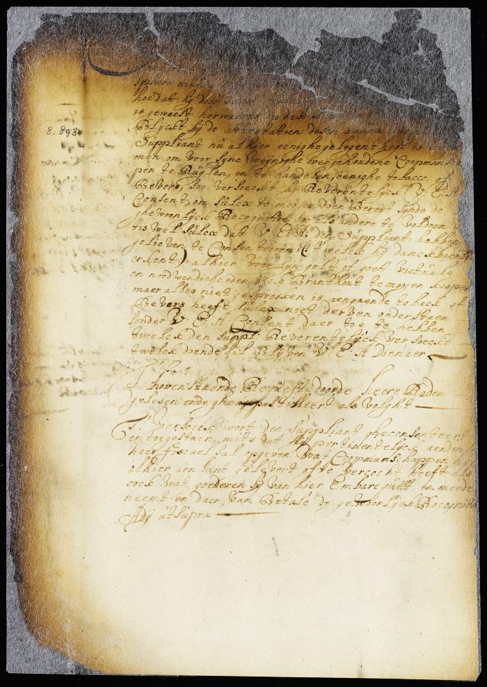 Petition of Hendrick Ryken, skipper of the ship Sphera Mundi, for leave to purchase tobacco and beaver