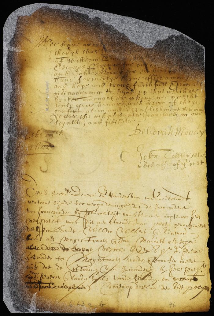 Letter from Lady Deborah Moody and John Tilton, clerk, to director Stuyvesant [Copy of Volume 6:63a]