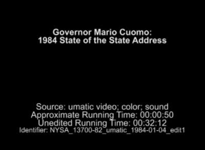 Excerpt of Governor Mario Cuomo, 1984 State of the State address