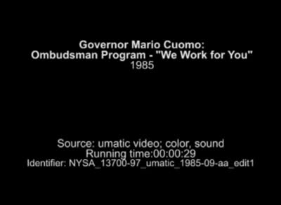 Governor Mario Cuomo: Ombudsman Program - "We Work for You", 1985